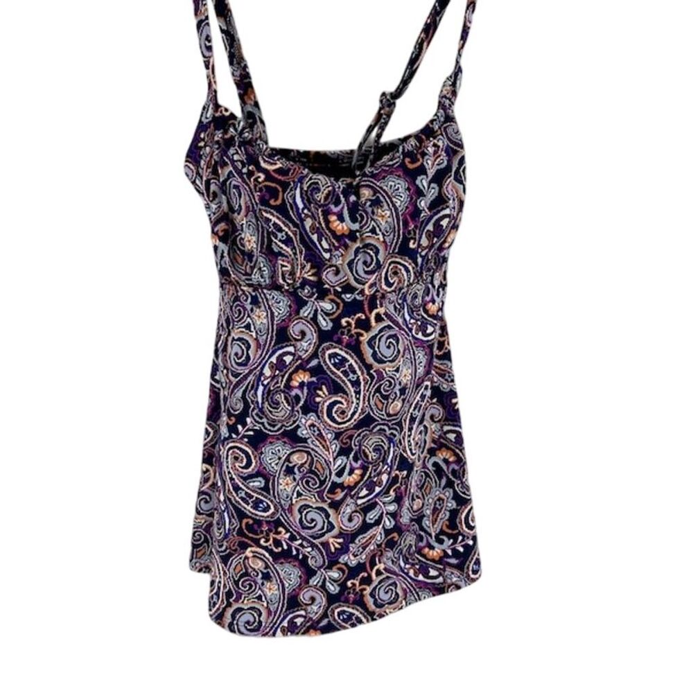 Lands' End Women's Blue Paisley Tankini Top Chlorine Resistant Size 6 Long